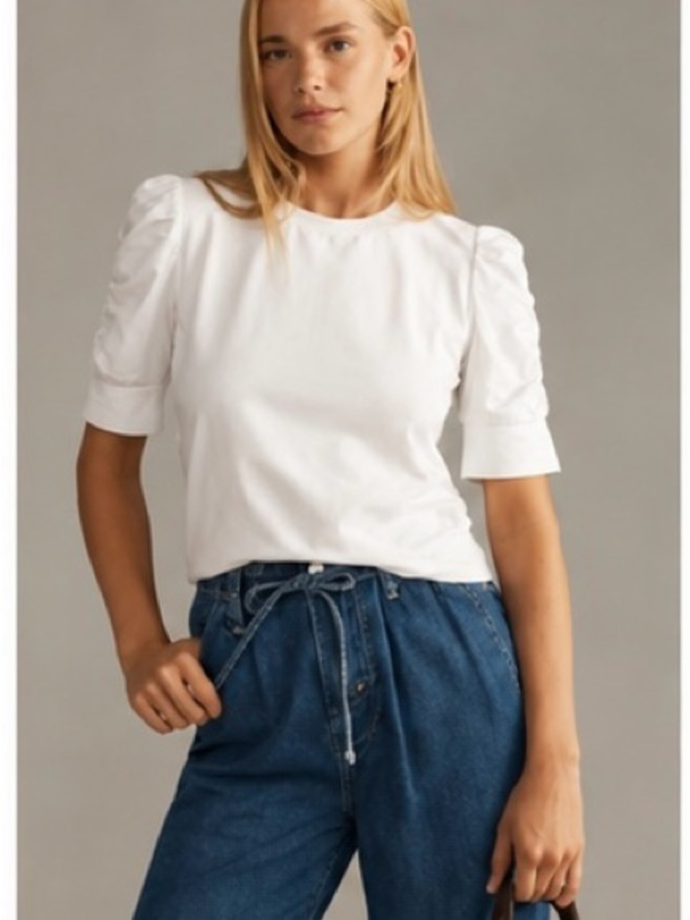 Walter Baker Skippy Top White Puff Sleeve Tee Size S